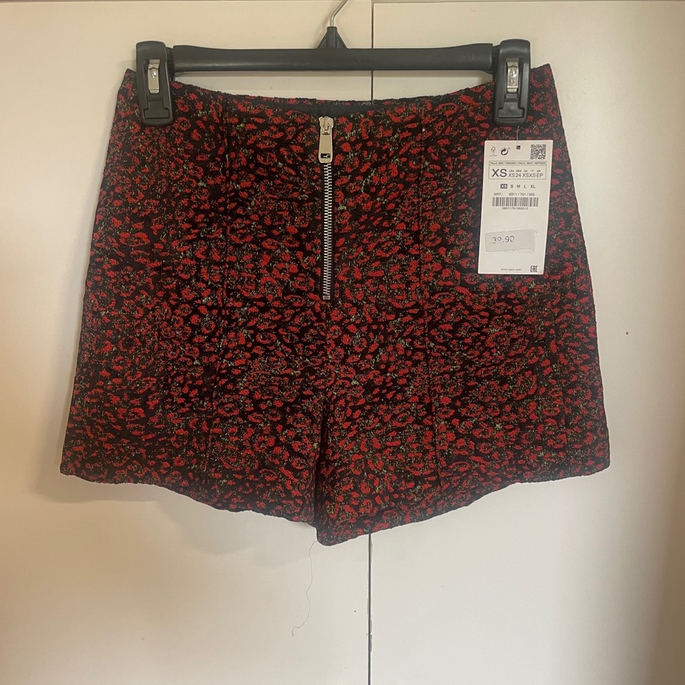 Zara Red and Black High Waist Women's Shorts